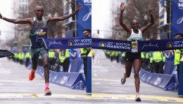 Evans Chebet and Hellen Obiri win the Boston Marathon. IMAGE: COURTESY